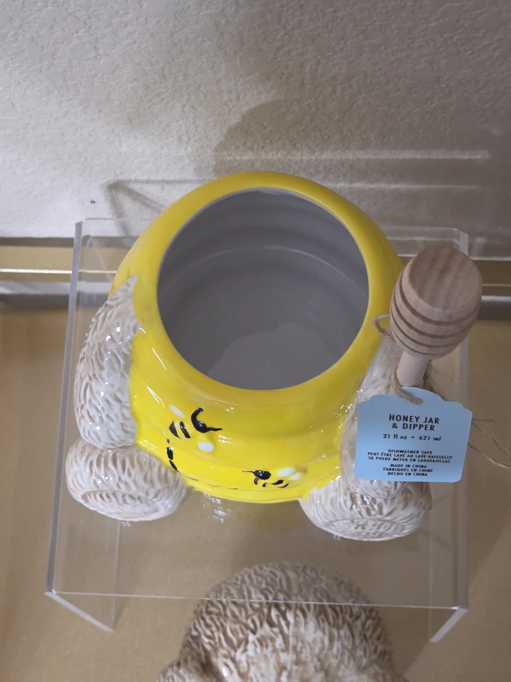 Honey Bear Jar & Dipper - Yellow Jar with Natural Wood Dipper